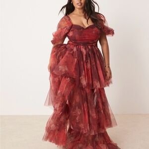 ASOS Curve Red Floral Maxi Dress